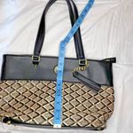 Anne Klein Handbag Woven Purse Black Tan Shoulder Tote Bag Large Photo 4