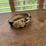 Anne Klein Vintage 90s Enamel Rhinestone Panther Bracelet Hinged Photo 1