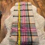Begg & Co Scarf Plaid Lambswool Angora‎ 13"x68" Fringe Tan Pink Photo 6