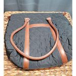 Talbots Quilted Black Tote Bag Brown Leather Handles Paisley Inside Lining Photo 2