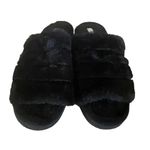 Nordstrom  Abound  open toe faux fur fuzzy slide slipper in black flat sole SZ 13 Photo 2