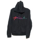Victoria's Secret Pink Zip Jacket Hoodie M Rainbow Script Ombre Glitter Bling Photo 1