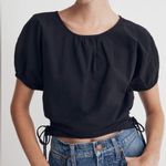 Madewell Embroidered Poplin Puff-Sleeve Cutout Crop Top XXS Women’s Black NWT. Photo 0