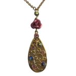 Gold Floral Teardrop Pendant Necklace Pink Rose Rhinestone Cottagecore Photo 3
