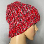 Red and Gray Hand Knitted Handmade Skull Cap Photo 2