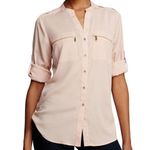 Calvin Klein Zip Pocket Utility Blouse Top Blush Pink Work Business Size Large Photo 3