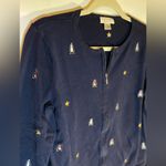 Christopher & Banks Navy Blue Embroidered Full-Zip Penguin Cardigan Medium Photo 5