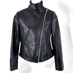 DKNY Black Lamb Skin Leather Biker Moto Zip Jacket Size Small Motorcycle Photo 1
