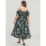 Bloomchic Floral Cold Shoulder Pocket Ruffle Belted High Low Hem Dress Black 10 Photo 1