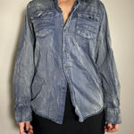 y2k CHALC Distressed Denim Button Up Long Sleeve Shirt Size Medium Blue Photo 0