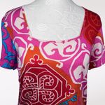 Lynn Ritchie Pink Red Silk Cotton Blend Bold Colorful Print Top Medium Multiple Photo 1