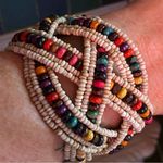 Multi Color Glass Bead & Wooden Beaded Cuff Bracelet Photo 1