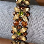Gorgeous Multicolored Earth Tone Floral Rhinestone Stretch Bracelet Brown Photo 3