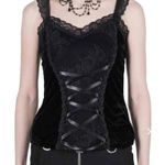 KILLSTAR Carrie Caustic  Black lace trim lace and velvet tank top S gothic Photo 0