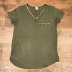 7th Ray Olive Green Sequin Trim Pocket V-Neck Top Photo 0