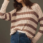Pilcro by Anthropologie Womens Sweater Longline Ivory Beige Stripe Size XL Brown Photo 0