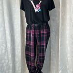 Victoria's Secret Victoria’s Secret Black Floral Logo Tee & Plaid Jogger Pants Set M Lounge Photo 7