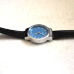 Source Unknown Minimalist Blue Face Silver Tone Black Patten Leather Band New Battery Watch Photo 2