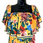 Lulus Women’s Honolulu Golden Yellow Floral Print Off Shoulder Jumpsuit Size S Photo 4