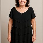 Coldwater Creek Women's  Plus 14 Black Tiered Dress with Gold Brooch Photo 0