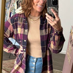 Vintage BOBBIE BROOKS plaid embroidered button down Women’s SIZE LARGE fall Purple Photo 0