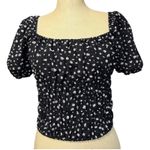 Elodie  L Top Black Floral Smocked Puff Sleeve Cottage Coquette Summer Whimsigoth Photo 0