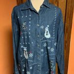 Vtg Y2K embroidered snowman denim shirt Blue Size XL Photo 6