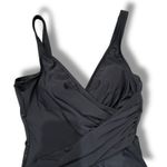 MiracleSuit  Black One Piece Swim Dress Tummy Control Ruched Front Flounce Skirt Photo 2