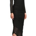 Calvin Klein  Women's Asymmetric Hem Ruched Midi Black Sheath Dress Photo 4