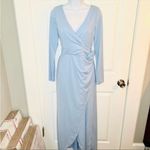 WAYF Long Sleeve Faux Wrap Surplice Front Dress Rosette Powder Blue M NWT Photo 3