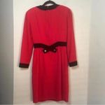 Saks 5th Avenue ✅Saks Fifth Avenue Vintage Red Vintage Long Sleeve Dress Black Velvet Trim Photo 6