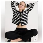 J.Crew Emilie Sweater Lady Jacket in Black Ivory Stripe Knit Cardigan Medium Photo 2