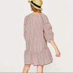ZARA • Basic • Mini Dress • XS • Red & White • Embroidered Floral • Ruched Dress Photo 1