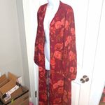 Joyfolie Brenna Dark Red Floral Maxi Longline Cardigan Balloon Sleeves Duster M Size M Photo 2
