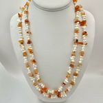 Carnelian and fresh water pearl long necklace Orange Photo 3