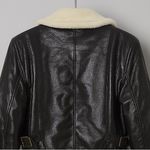 Jonathan Simkhai Black‎ Vegan Leather Sherpa Aviator Jacket XS Black Photo 8