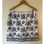 Loft NWT  Floral Embroidered Eyelet Mini Skirt White Blue Women's Size 10P Summer Photo 1