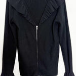 Boston Proper Black Ribbed Knit Ruffled Cardigan Large Bell Sleeves Whimsygoth Photo 0