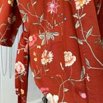 Vintage Handmade Floral Cotton Kimono Robe in Rust Orange Photo 3