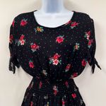 Anthropologie Lavender Field Smocked Peplum Floral Print Polka Dot Knot Sleeve Tie Blouse Top Photo 2