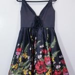 Sherri Hill Floral Fit and Flare Satin Mini Dress Lace Up Back with Pockets Photo 3