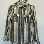 Paige  Womens Shirt‎ Gray Blue Flannel Button Up Long Sleeve Cotton Plaid Photo 0