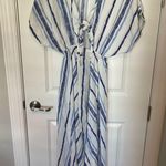Walker & Wade High Low Swim cover up dress tie front striped blue white Photo 1