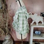 Olivaceous  Size Small S Checkered Crop Blouse Green White Cottage Core Photo 11