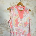 Vintage 60s 70s pink white floral paisley mod print satin sleeveless mini dress Size XL Photo 2
