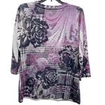 Houndstooth Love Delirious Womens Medium VNeck  Roses Print Y2K Purple Top Blouse Photo 4