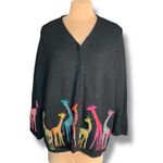 Vintage Michael Simon Giraffe Cardigan Black Embroidered Animal Print Sweater Size 3X Photo 7