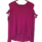 EXPRESS  Burgundy Tie Sleeve Sweater Top Cold Shoulder Pink Purple Size Small New Photo 0