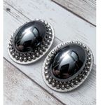 Whiting & Davis Vintage Co Clip On Earrings Silver Tone & Dark Silver Tone Oval Photo 1