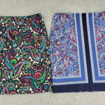Talbots Womens Skirts 12 Green Blue Paisley Pencil Straight Stretch Lot of 2 Photo 0